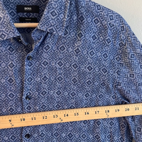 Hugo Boss Geometric 100% Linen Button Down Shirt Large - Picture 10 of 10